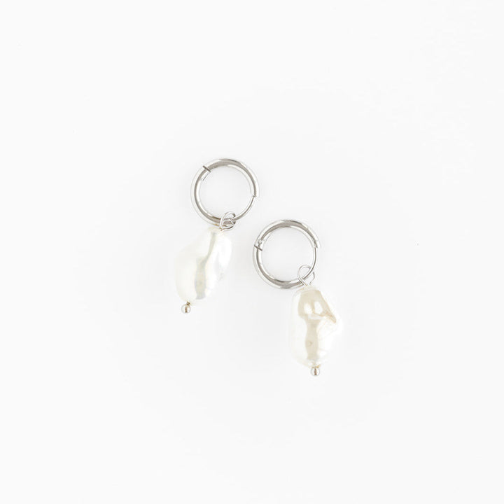 Pearl Drop Hoop Silver